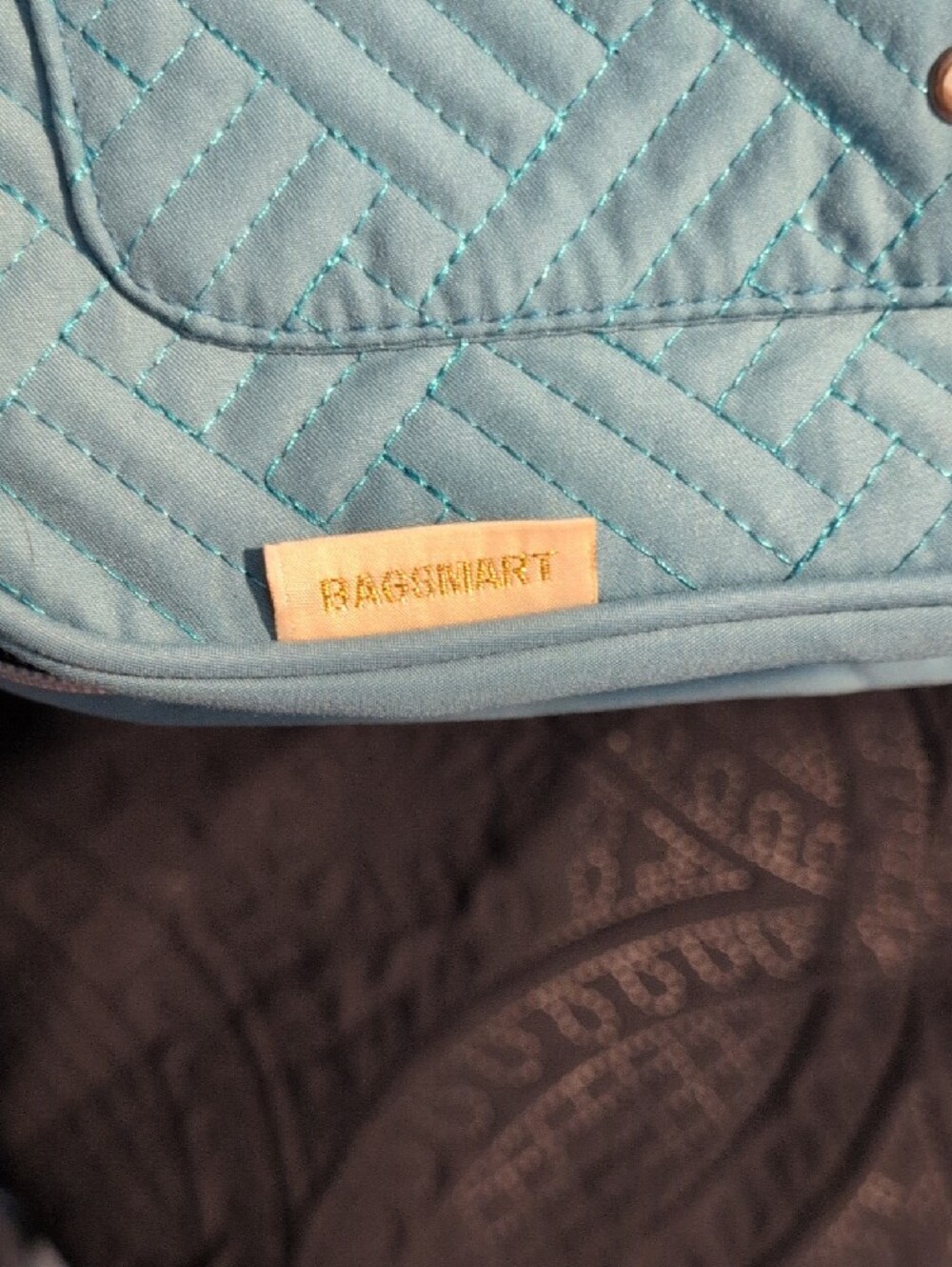 Quilted Light Teal Travel Tote Bag - Picture 2 of 6